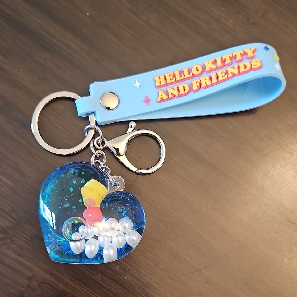 Sanrio Blue Keychain with Heart Charm